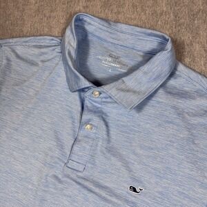VINEYARD VINES Performance Polo Men's Short Sleeve Large Light Blue Striped